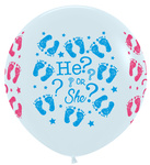 Balony lateksowe Sempertex White, He Or She, Gender reveal 91 cm, 2 szt.