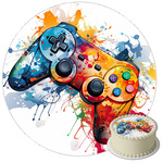 Opłatek na tort Pad Kolorowy Gamer okrągły 20 cm premium, wegański, bezglutenowy, wycięty